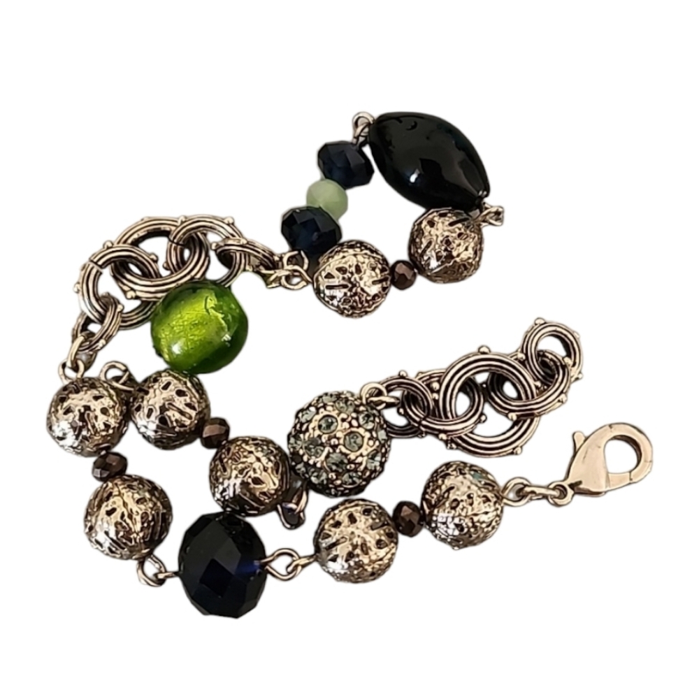 VINTAGE Chunky Glass Bead Charm Bracelet Anklet Boho Moroccan Style Statement - Picture 11 of 16